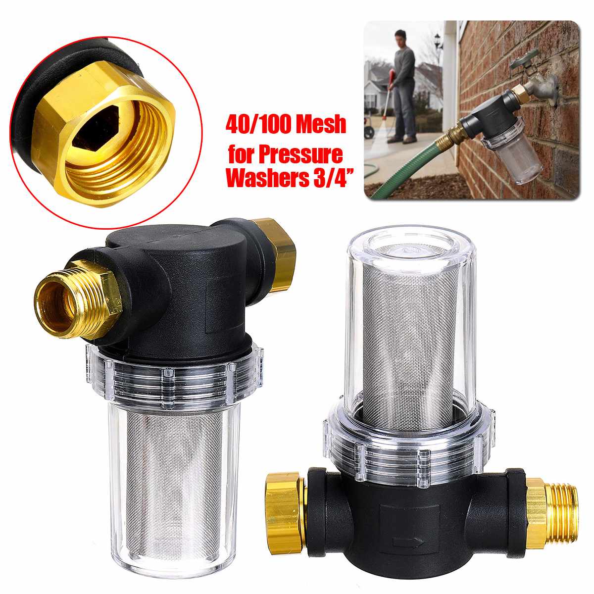 40/100 Mesh Garden Hose Filter Attachment for Pressure Washers Pump Inlet Filter 3/4" Hose Connector Garden Accessories