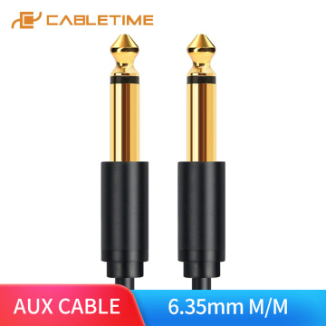 CABLETIME AUX Cable 6.35 mm Mono Cable Gold Plated Male to Male Black Instrument Cable for Electric Guitar Bass keyboard C23