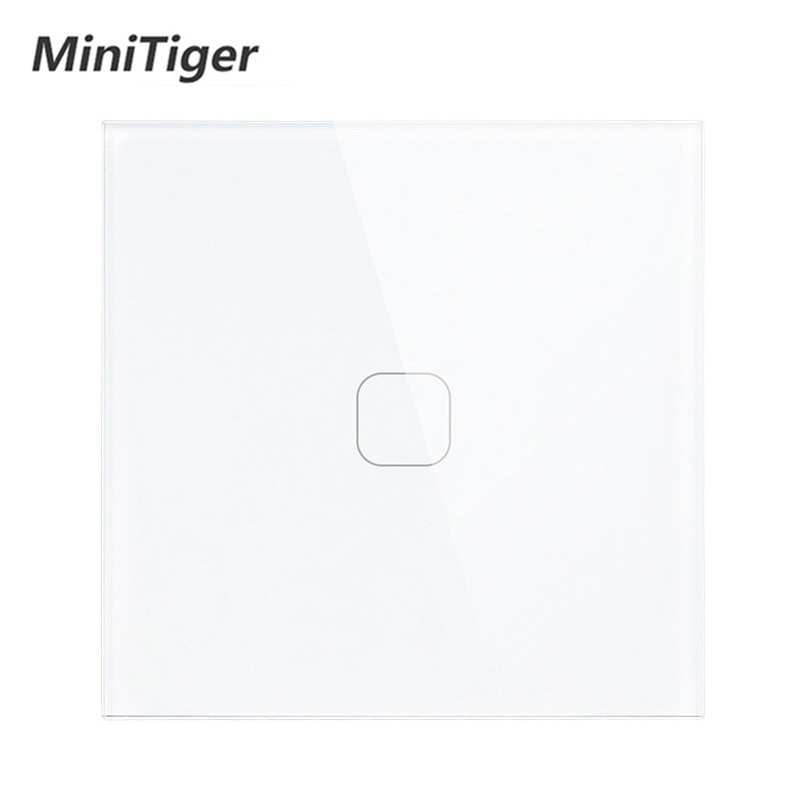 MiniTiger EU/UK Standard,1 Gang 1 Way Wall Touch Switch, White Crystal Glass Switch Panel, 220-250V, Only Touch Function