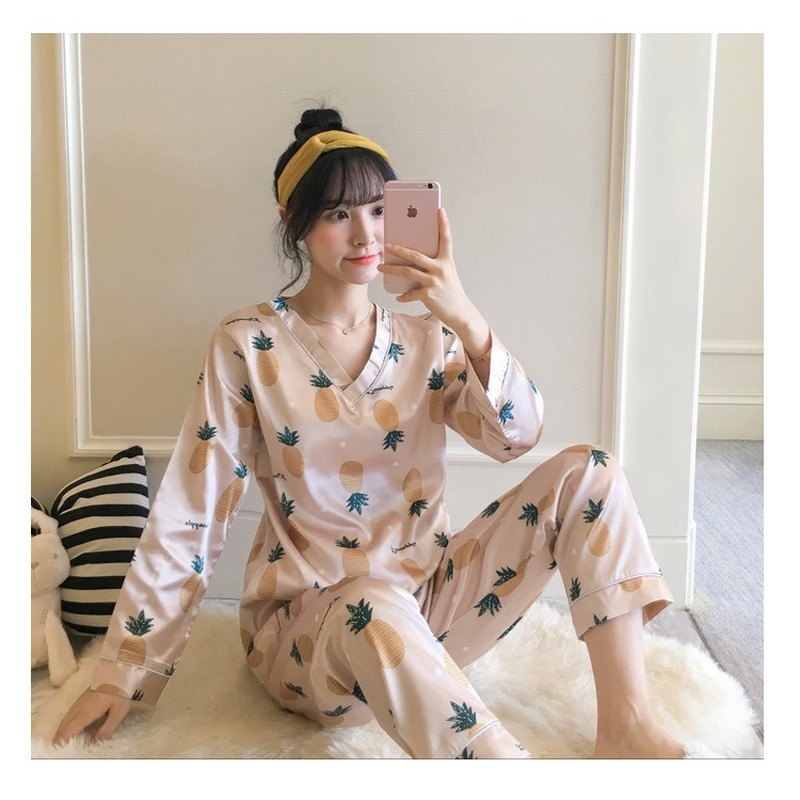 Pajamas women summer thin viscose fiber long-sleeved suit cartoon fashion can be worn outside casual jacket two-piece suit