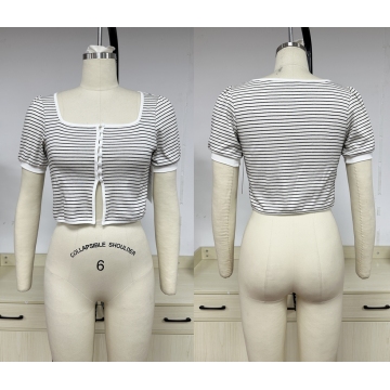 Stylish Knitted Black and White Striped Top for Women