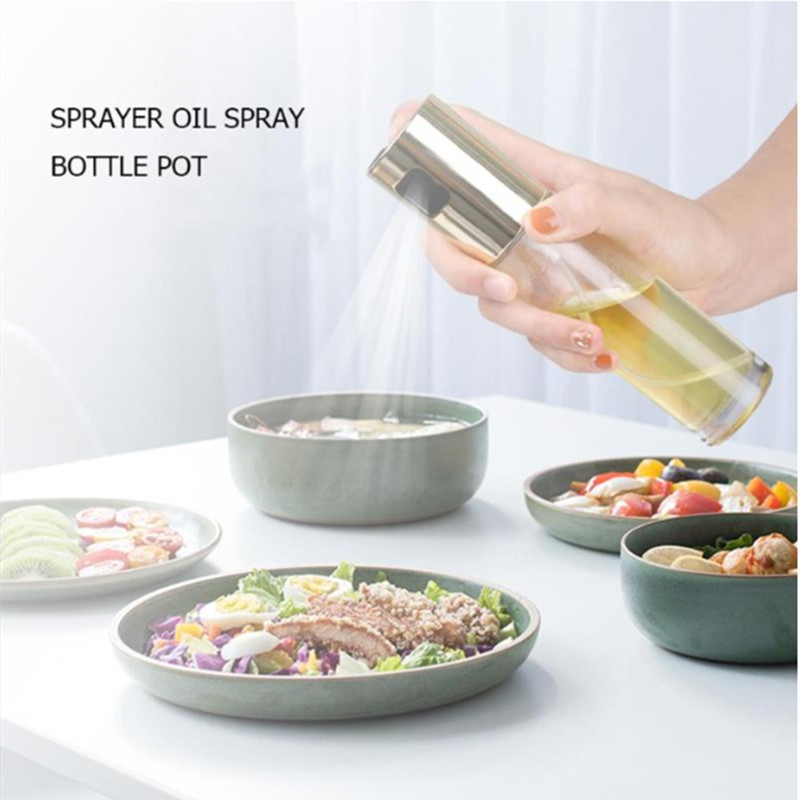1xGlass Olive Oil Sprayer Kitchen Oil Spray Bottle Pump Stainless Steel Oil Pot Leak-proof Drops Oil Dispenser BBQ Cooking Tools