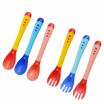 2PCS Baby Safety Temperature Sensing Fork Children Food Utensils Kid Feeding Fork and Spon Silicone For Baby Care