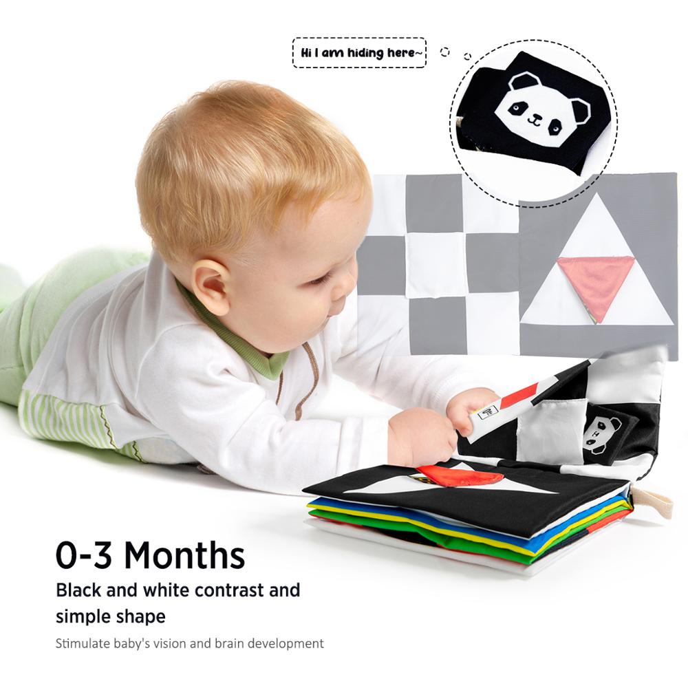 Beiens Baby Book Visual Quiet Book Kids Educational Toys Infant Montessori 3D Cloth Books Mirror Black and White High Contrast