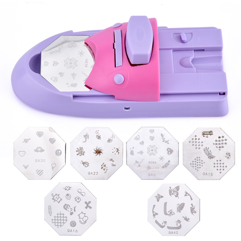 PinPai Manual Nail Art Printing Machine with 6pcs Metal Stamping Plates Manicure Nail Color Draw Polish Nail Printer Set Tool