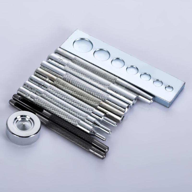 11pcs/set Punch Leather Craft Tool Skin Die Snap Rivet Fastener Button Hole Setter Base Punch Tools DIY Accessories