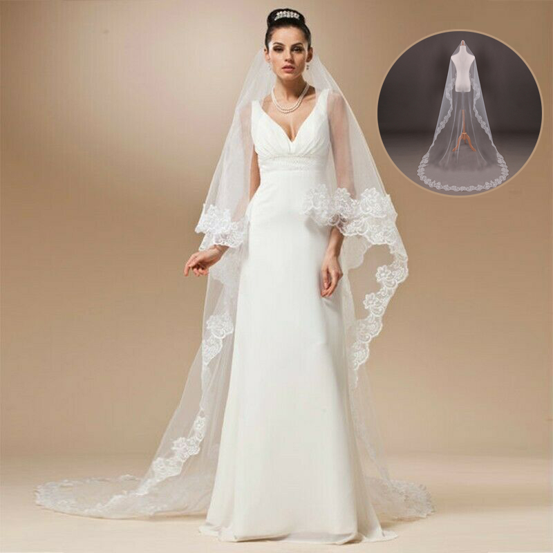 260Cm Bridal Veil White Ivory Lace Edge Headdress Women Elegant Wedding Accessories Fashion One Layer Long Veil Gifts