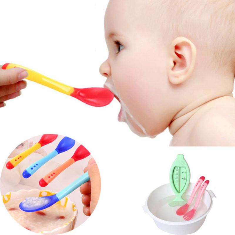 Baby Spoon Safety Temperature Sensing Newborn Infant Feeding Care Safety Tool Toddler Dinnerware Cutlery Utensils Feeding