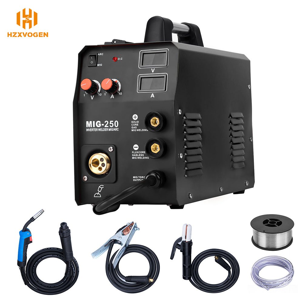 220V HZXVOGEN Welding Machine MIG250 MIG TIG MMA 3 in 1 Function Mig Welder Fit 10-25mm Qucik Connector WP17V TIG Torch