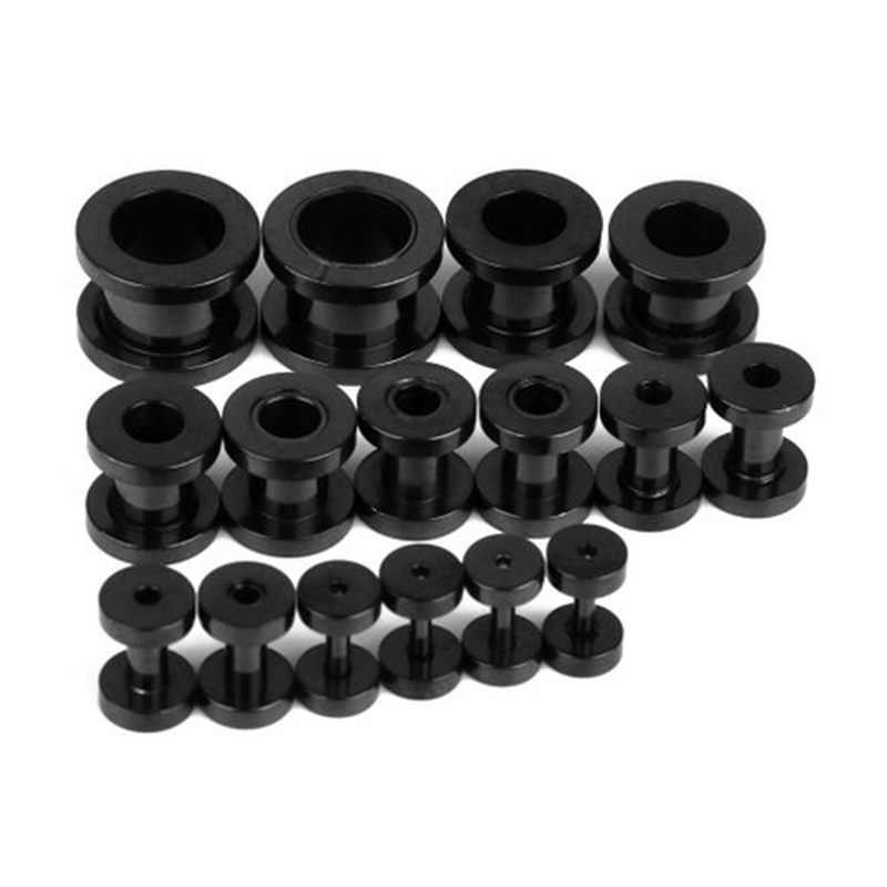 Stainless Steel Ear Tunnels Plugs Ear Stretchers Expanders 1.6-10mm Set of 16Pcs Black