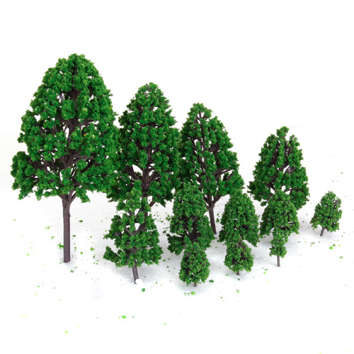 12Pieces Green Plastic Model Trees Train Railroad Park Garden Scenery Landscape Scenery DIY 1/50 Scale Trees Toys