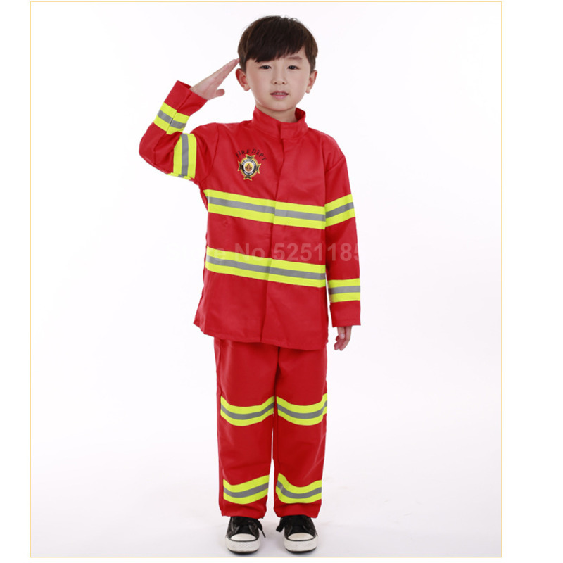 Kids Firefighter Jackets Children Fireman Cosplay Uniform Halloween Role Play Costume Hat Coat Pants Toys Party Cos Clothing Set