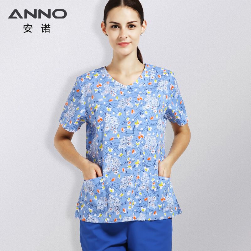 ANNO Round Neck Hospital Staff Scrubs O Neck Nursing Uniform Unisex Dental Clinic Supplies Nurse Work Suit Dentist Clothing