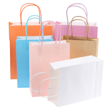 1Pc Solid Color Gift Paper Bag With Handle Festival Gift Bags Baby Birthday Children's Day Party Paper Bags