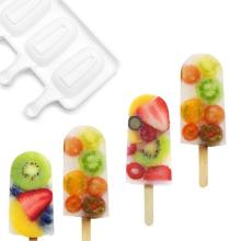 Safe Silicone Ice Cream Molds 4 Cells Homemade DIY Ice Cream Mold Ice Cube Popsicle Molds Summer Dessert Making Tool