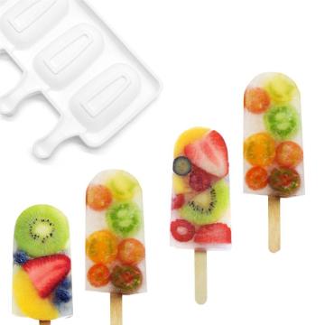 Safe Silicone Ice Cream Molds 4 Cells Homemade DIY Ice Cream Mold Ice Cube Popsicle Molds Summer Dessert Making Tool