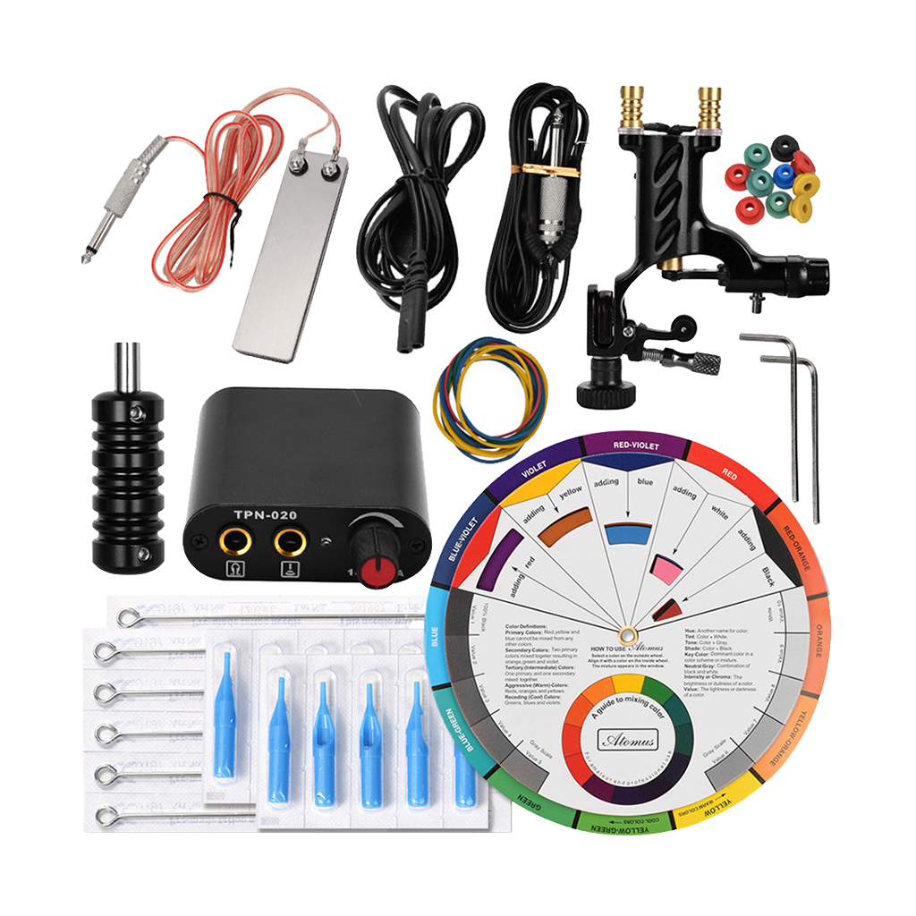 Starter Complete Tattoo Kit Motor Machine Power Cord Color Guide Grommets