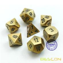 Bescon Brass Solid Metal Polyhedral D&D Dice Set of 7 Copper Metal RPG Role Playing Game Dice 7pcs Set