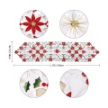 Christmas Embroidered Table Runner, Luxury Holly Poinsettia Table Runner for Christmas Decorations, 15 x 70 Inch