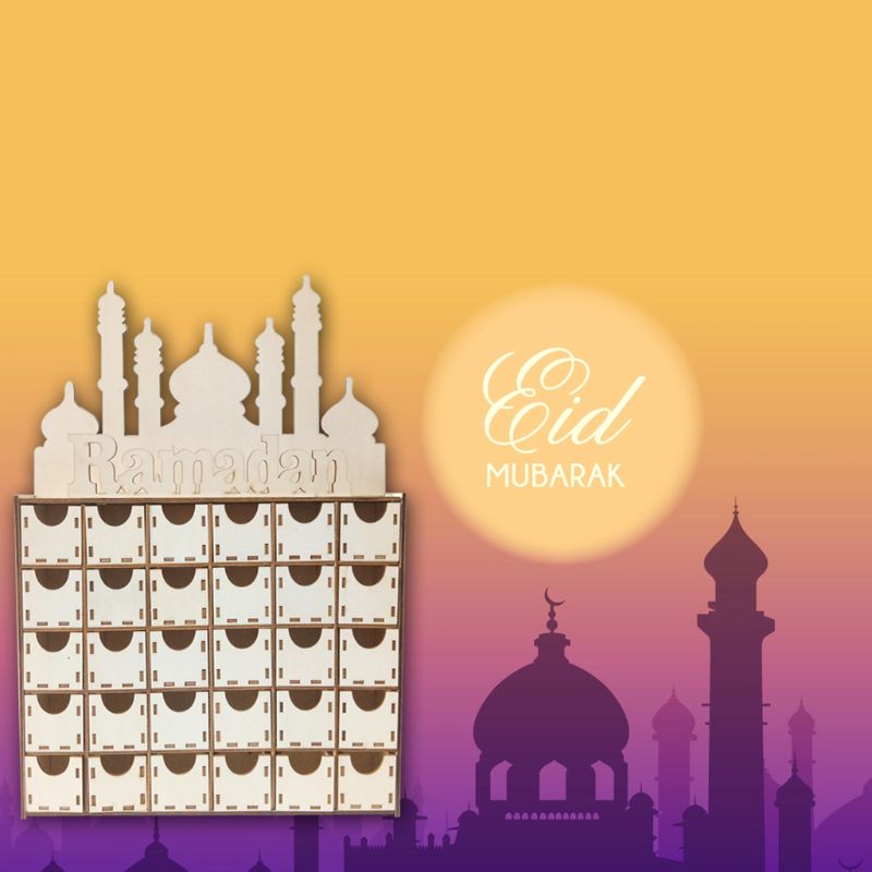 Wood Eid Mubarak Ramadan Advent Calendar Countdown Drawer Muslim Islamic Castle H55A
