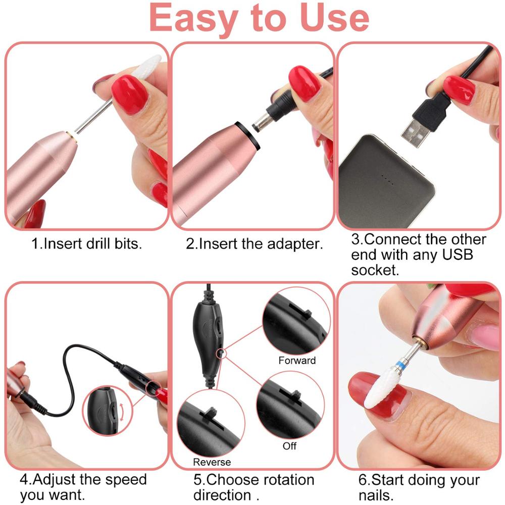 YBLNTEK Electric Nail Drill Machine USB Charging Manicure Machine Nail File Nail Pedicure Polishing Shape Tools for Home Salon