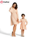 PatPat 2020 New Summer Solid Button Dresses for Mommy and Me Matching Outfits Long Sleeve Dresses