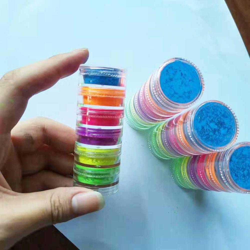 Neon Phosphor Pigment Powder Set Fluorescent Nail Glitter Eye Powder Manicure Decoration Nail Art Dust Pigment Paillettes