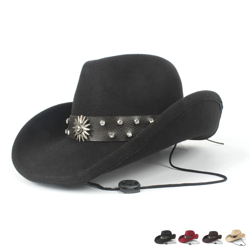 Women Men Wool Sombrero Hombre Hollow Western Cowboy Hat Roll-up Brim Gentleman Outblack Felt Fedora Jazz Cap