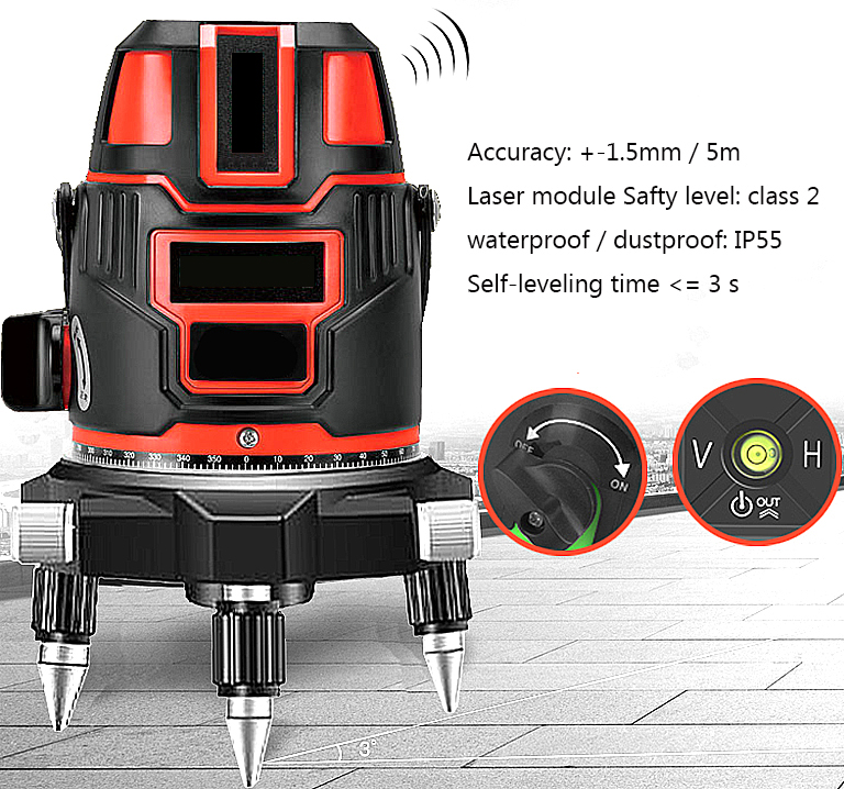 635nm 5 lines 6 points green/red laser level 360 degree rotary Self leveling cross laser line level with outdoor mode