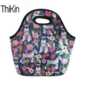 THIKIN Schnauzer Lunch Bag Thermal School Cooler Warm Handbag For Kids Girls Neoprene Insulated Thermal Picnic Food Bags Female