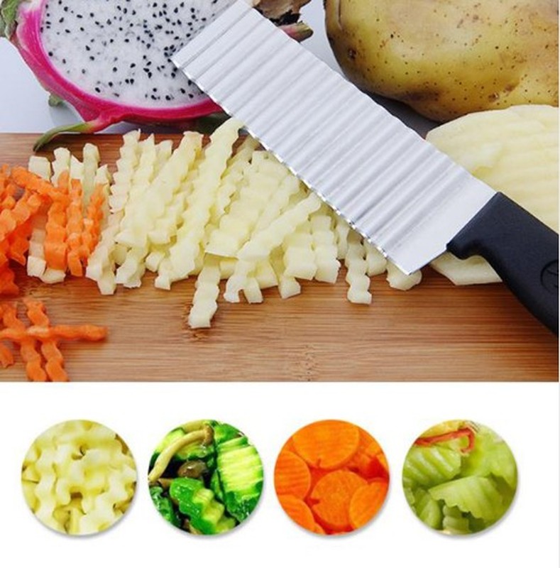 Potato French Fry Cutter Stainless Steel Serrated Blade Easy Slicing Banana Fruits Potato Wave Knife Chopper Kitchen Accessories