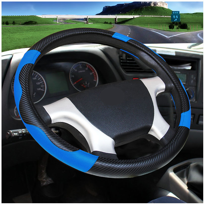 Car Steering Wheel Cover Bus Truck For 36 38 40 42 45 47 50 CM Out Diameters Blue Red Microfiber Leather Steering-wheel Wrap