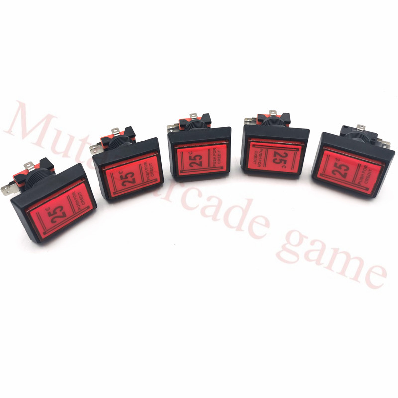51*33mm 25cents Credit button 12V Rectangle LED Illuminated Arcade rectangular Coin Operated Game Push Buttons with Micro Switch