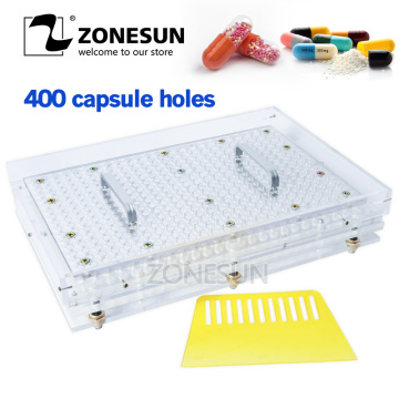 ZONESUN 400 Holes Manual Capsule Filling Machine #00 #0 #1 #2 Pharmaceutical Capsules Maker for DIY medicine Herbal pill powder