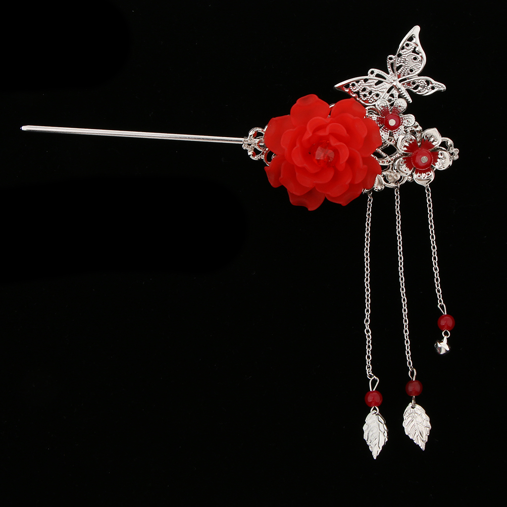 Retro Floral Metal Hair Stick Pin Tassel Chignon Geisha Kimono Cosplay Headwear