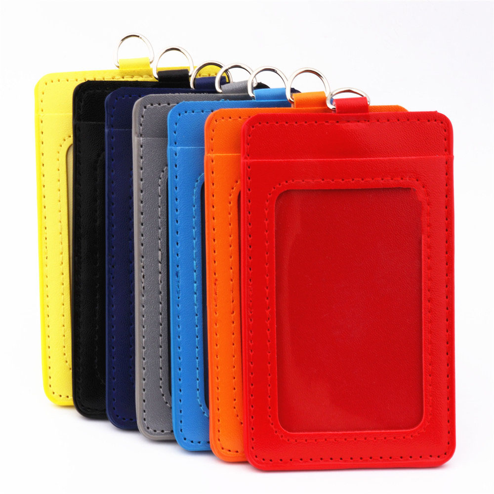 Luxury quality PU Leather material double card sleeve ID Badge Case Clear Bank Credit Card Badge Holder Accessories Card Case