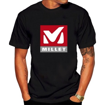 Casual T Shirts Millet Logo Printed Graphic Men Round Neck Tops Black Size S-4XL
