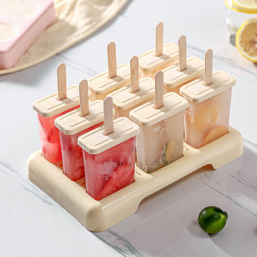 Plastic Ice Cream Making Box with Cover and Sticks Jelly Form Maker for Ice Lolly Moulds Ice Cube Tray for Candy Bar Decor 1Set