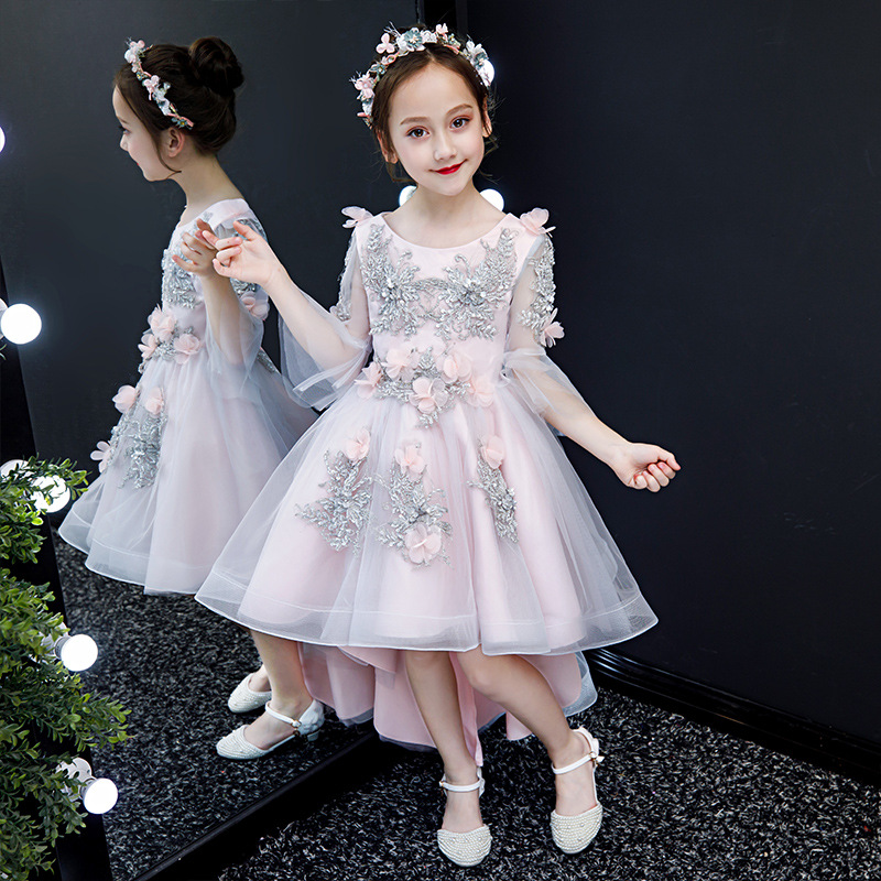 Romantic Flower Girl Wedding Bridesmaid Formal Lace Sleeveless O-neck Beading First Communion Dresses for Girls