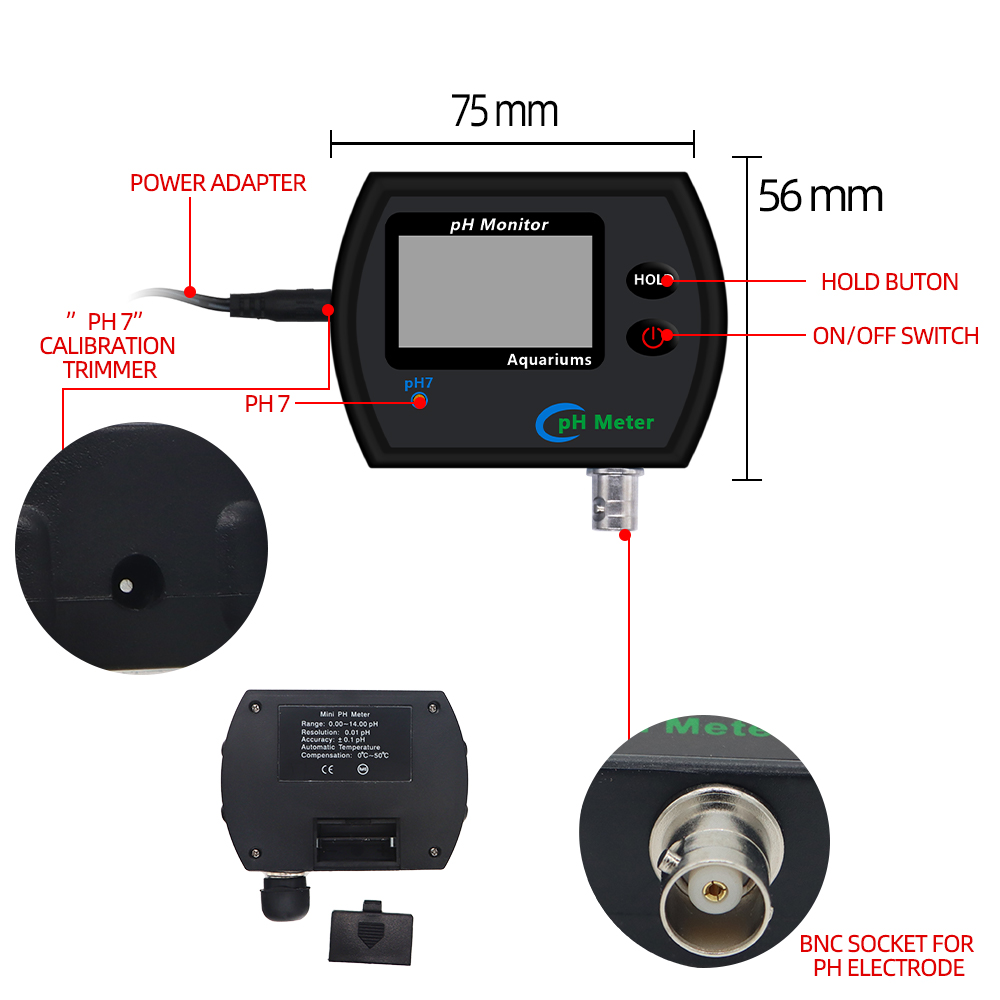 Digital PH Meter Monitor PH-990 Water Quality Acidity Tester 0.00-14.00pH Large Screen Backlight Display with Adaptor 35%off