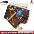Free Engraving Classic Style Wallet Genuine Leather Men Wallets Short Male Purse Card Holder with Coin Purse Chain Fashion Pocke