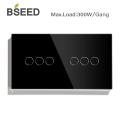 BSEED Double Light Switches Touch Sensor Wall Switch Glass 6Gang 1Way Switches Dark Blacklight White Black Golden 300W/Gang