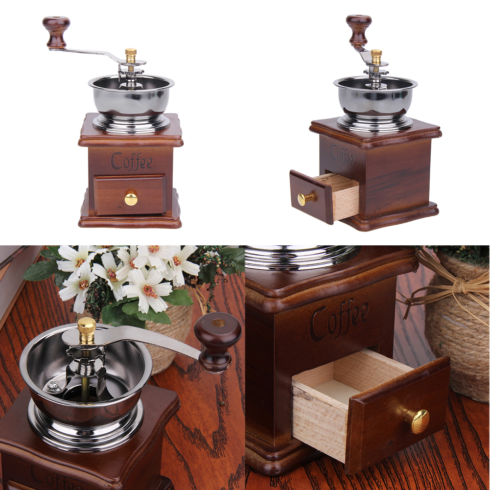 2020 new Wooden Coffee Grinder Delicate Shape Coffee Bean Grinder Manual Coffee Grinder Stainless Steel Retro Coffee Spice Mini