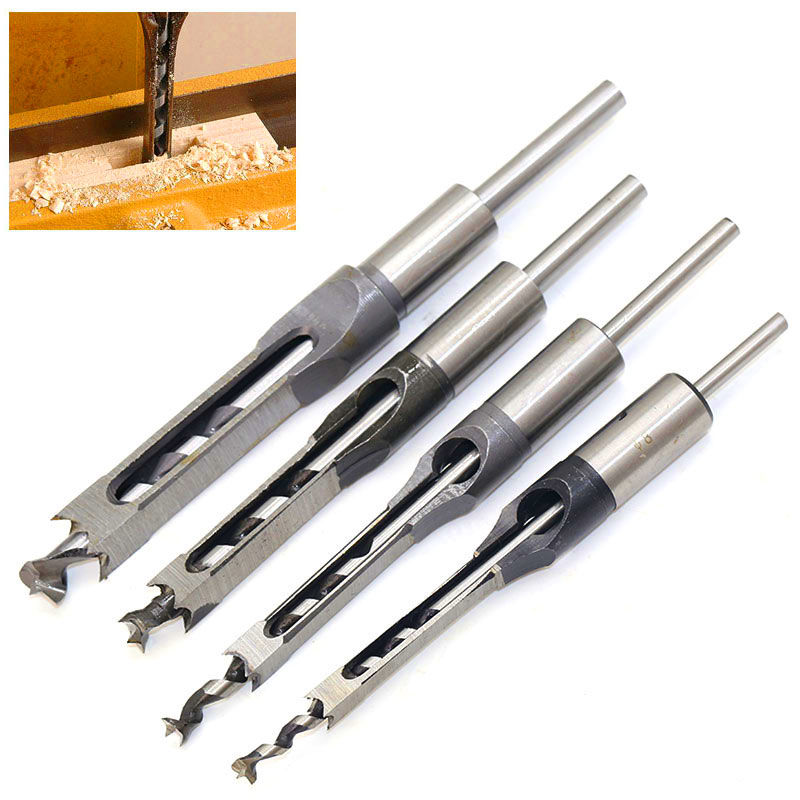 4PCS Set Square Hole Drill Bits For Woodworking High Quality And Powerful Wood Mortising Chisel Punch For Square Tenon Machine