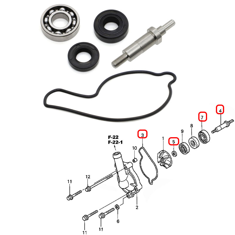 Water Pump Impeller Shaft Seal Bearing Gasket For HONDA CRF450R / CRF450 R CRF 450 R 2002 - 2008 2003 2004 2005 2006 2007