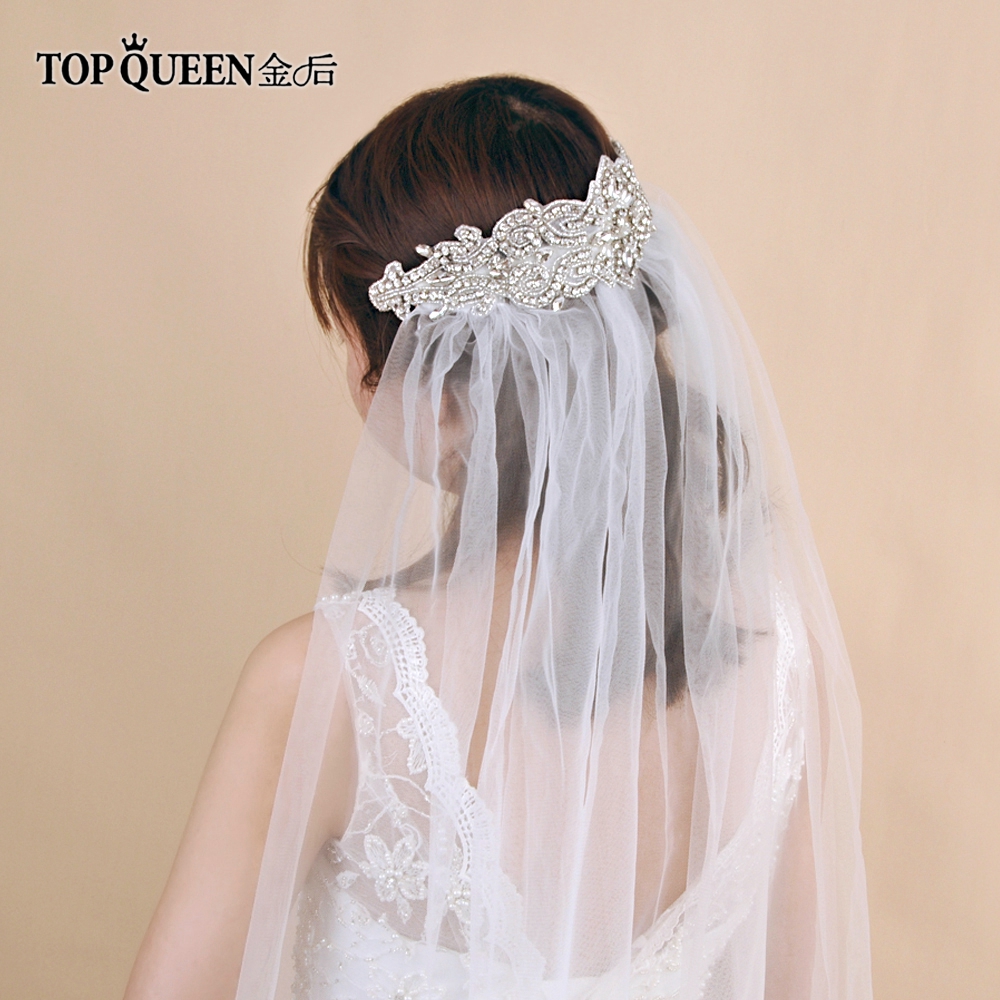 TOPQUEEN VS26 1.6M Hot Sale White/Ivory Bridal Veil With Comb One Layer Cathedral Wedding Veil and accessories bridal veil