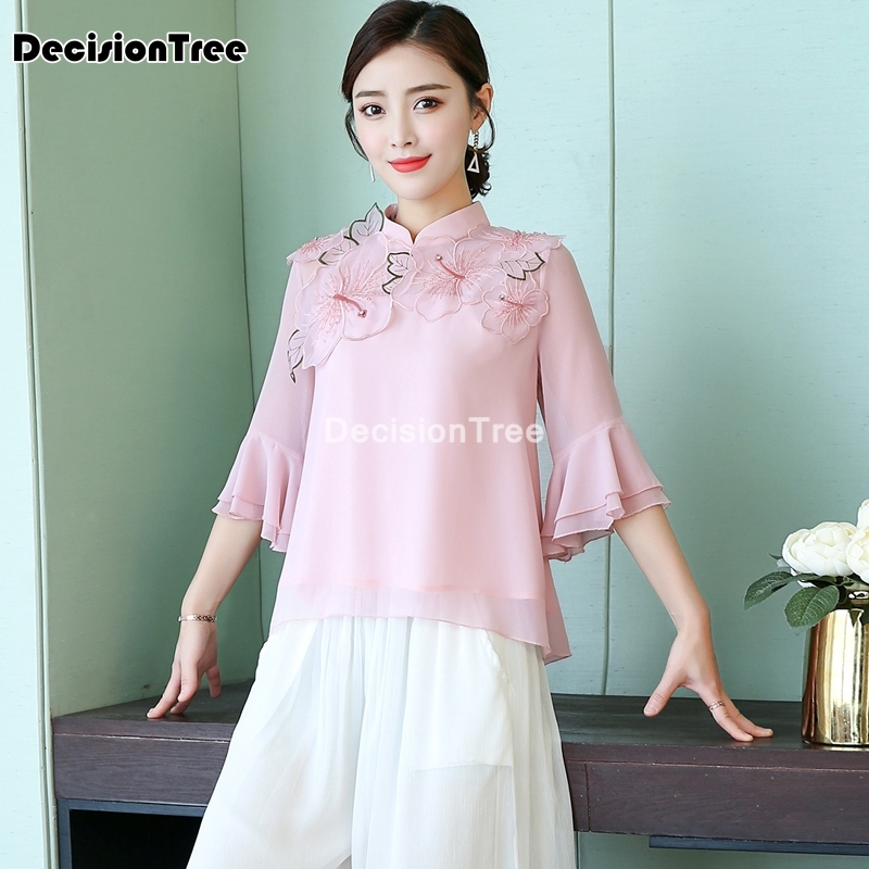 2021 traditional chinese clothing cheongsam shirts woman cheongsam blouse cotton qipao tops cheongsam top chinese chiffon tops