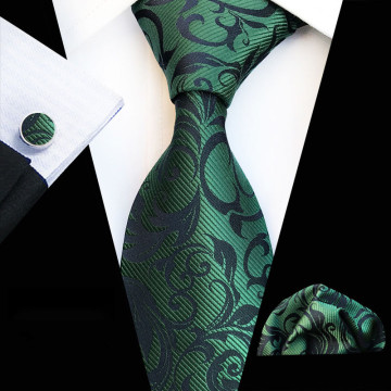 Ricnais Fashion 8cm Men's Silk Tie Set Red Green Floral Handkershief Cufflinks Necktie Suit Business Wedding Neck Ties Set Gift