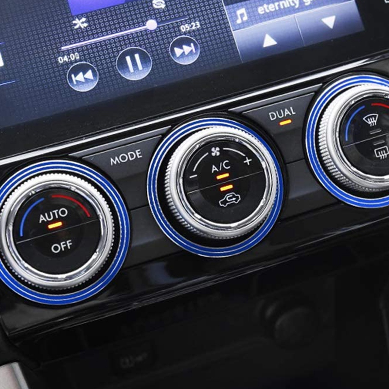 3Pc Blue AC Climate Control Outer Ring Covers Compatible for Subaru WRX, STI, Impreza, Forester, XV Crosstrek