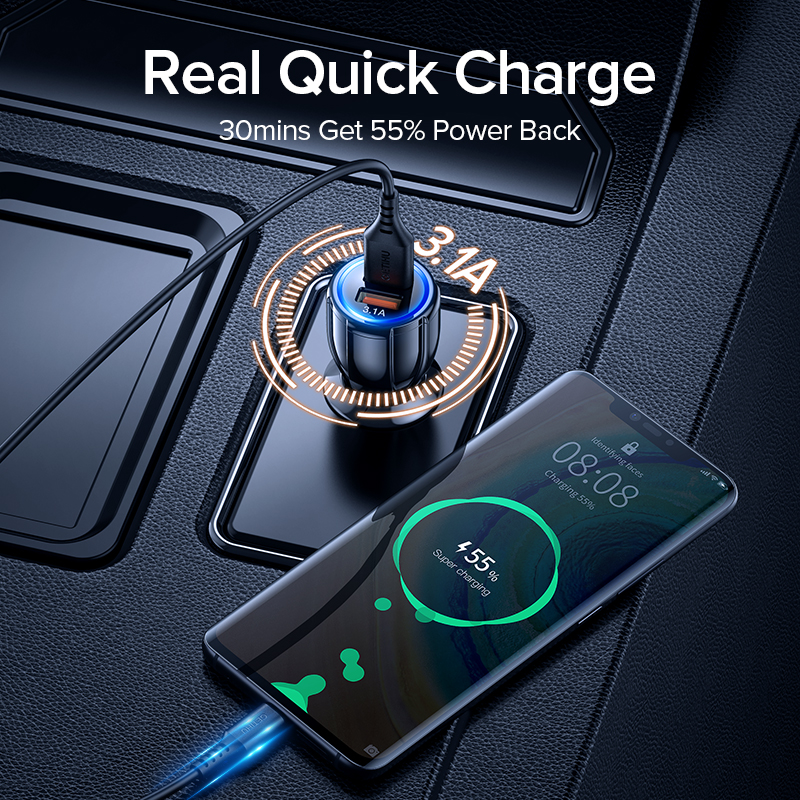 GETIHU 18W Dual USB Car Charger LED Fast Charging Quick Phone Charge Adapter For iPhone 12 11 Pro Max 6 7 8 Xiaomi Redmi Huawei